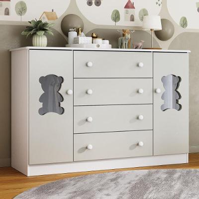 Cômoda Infantil Mp4490 4 Gavetas Mdf com Puxador Plástico Branco com Portas de Vidro Fosco