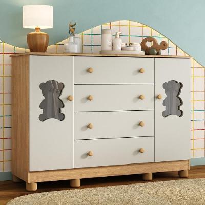 Cômoda Infantil 125cm 2 Portas Com Vidro E 4 Gavetas Fofura Multimóveis Mp4485 Madeirado/off White Madeirado/off White
