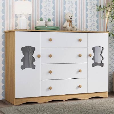 Cômoda Infantil 125cm 2 Portas Com Vidro E 4 Gavetas Doçura Multimóveis Mp4495 Madeirado/branco Madeirado/branco