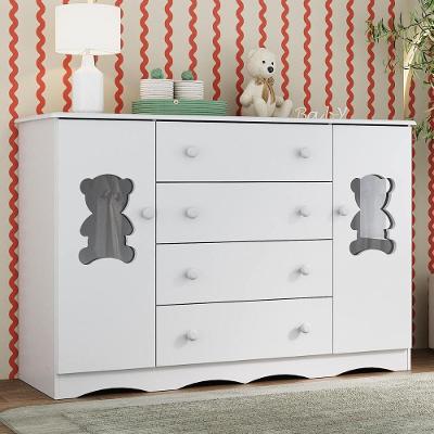 Cômoda Infantil Mp4495 4 Gavetas Mdf Puxador Plástico Branco com Portas e Prateleiras
