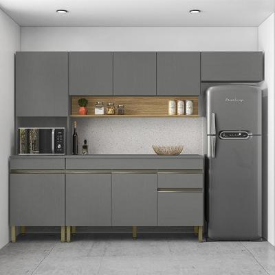Armário De Cozinha Completa 150 Com Balcão Com Tampo 9 Portas Madrid - Freijó-gris