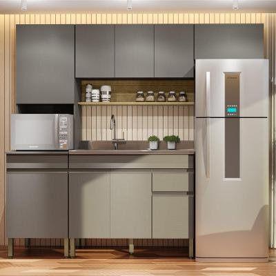 Armário De Cozinha Completa 120 Com Balcão Para Pia 9 Portas Madrid - Freijó-gris