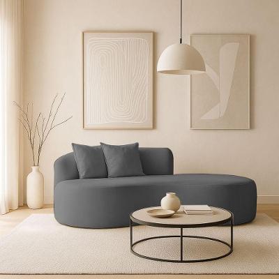 Sofá Design Robusto Elegante Curvo Bouclé Cinza