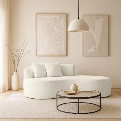 Sofá Feijão De Canto Curvado Elegante 2 Lugares Bouclé Cor:bouclé Off White