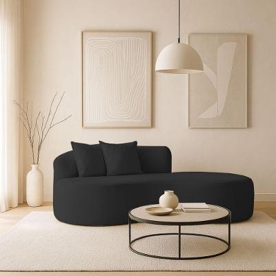 Sofá Design Robusto Elegante Curvo Bouclé Preto