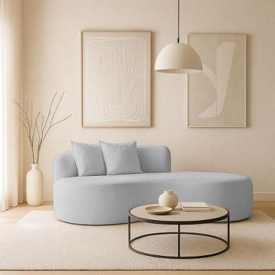 Sofá Design Robusto Elegante Curvo Bouclé Cinza Claro