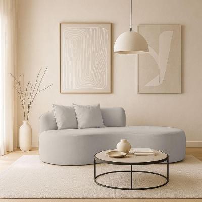 Sofá Design Robusto Elegante Curvo Bouclé Bege