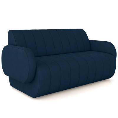 Sofá 3 Lugares Sala Living Orgânico 188cm Fávara K01 Veludo Azul Marinho - Lyam Decor