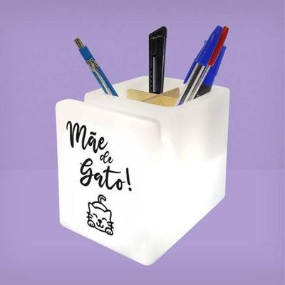 Organizador Iluminado De Mesa – Charmoso Tema Mãe De Gato Para Escritório E Decoração