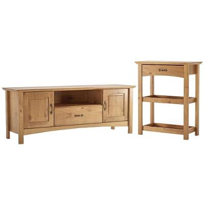 Kit Rack Para Sala 160cm Com Aparador Rústico 72cm Madeira Maciça Lira M06 Carvalho Fosco - Lyam Decor