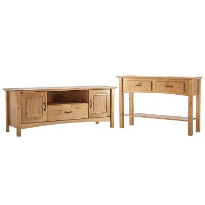 Kit Rack Para Sala 160cm Com Aparador Rústico 132cm Madeira Maciça Lira M06 Carvalho Fosco - Lyam Decor