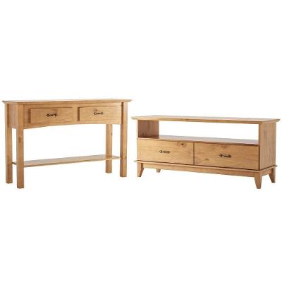 Kit Rack Para Sala 140cm Com Aparador Rústico 132cm Madeira Maciça Lira M06 Carvalho Fosco - Lyam Decor