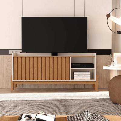 Rack Para Sala De Estar 55 Pol Ripado 2 P Nature Off White Freijó