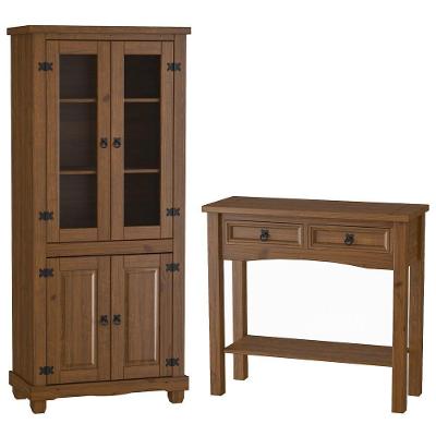 Kit Aparador Rústico 2 Gavetas Com Cristaleira De Madeira Majestic M06 Imbuia Fosco - Lyam Decor