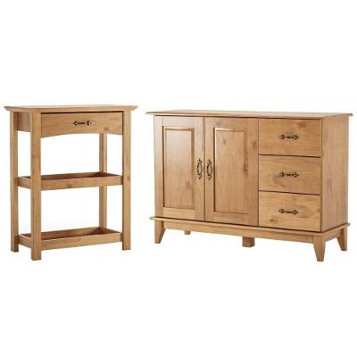 Kit Balcão Buffet 120cm Com Aparador Rústico 72cm Madeira Maciça Lira M06 Carvalho Fosco - Lyam Decor