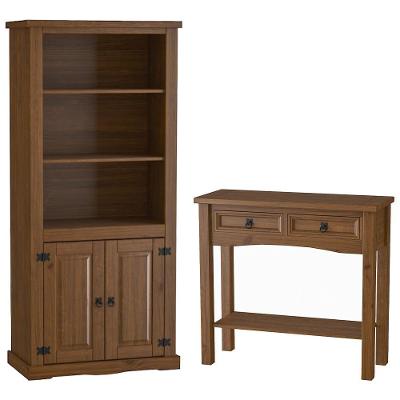 Kit Aparador Rústico 2 Gavetas Com Estante Livreiro 2 Portas Majestic M06 Imbuia Fosco - Lyam Decor