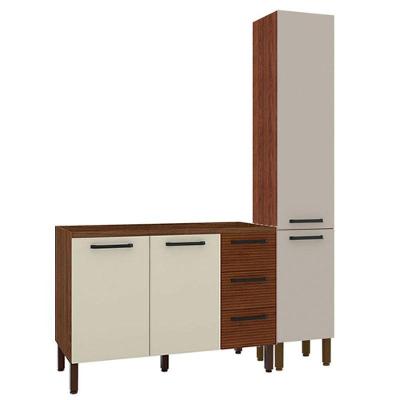 Balcão De Pia Com Armário Paneleiro Ametista Nogueira Off White - Kits Paraná