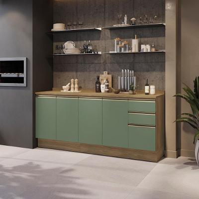 Balcões De Cozinha 100% Mdf 200cm Nogueira/verde Celeste Kappesberg