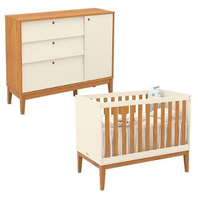 Berço Americano E Cômoda Sapateira Unique Off White Freijó Eco Wood - Matic