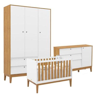 Quarto de Bebê Unique 3 Portas 2 Gavetas MDF 136cm Branco Soft Freijó Eco Wood Matic Móveis
