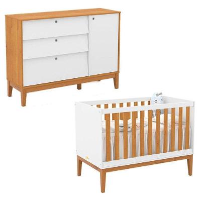 Berço Americano e Cômoda Sapateira Unique MDF 136cm Branco Soft Freijó Eco Wood Matic