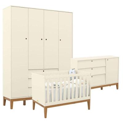 Quarto De Bebe Unique 4 Portas Com Cômoda Sapateira Off White Eco Wood - Matic