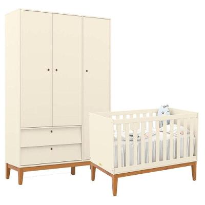 Berço Americano E Guarda Roupa Unique 3 Portas Off White Eco Wood - Matic