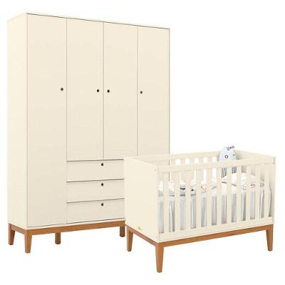 Berço Americano E Guarda Roupa Unique 4 Portas Off White Eco Wood - Matic