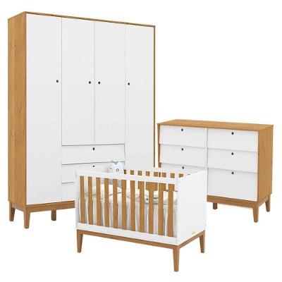 Quarto de Bebê Unique 4 Portas 6 Gavetas MDF 154 cm Branco Soft Freijó Eco Wood Matic Móveis