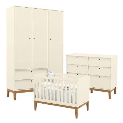 Quarto de Bebê Unique 3 Portas e 6 Gavetas em MDF 132cm Off White Matic Móveis