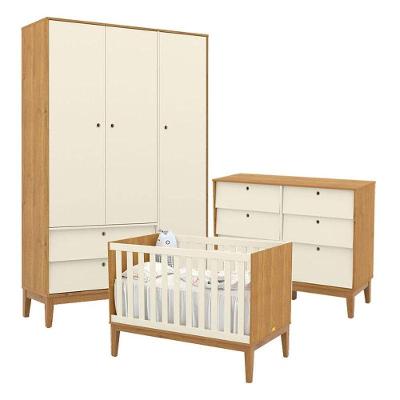 Quarto de Bebê Unique 3 Portas e Cômoda 6 Gavetas MDF Off White Freijó Eco Wood Matic Móveis