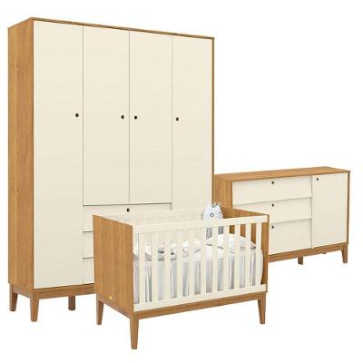 Quarto de Bebê Unique 4 Portas em MDF 154cm Off White Freijó Eco Wood Matic Móveis