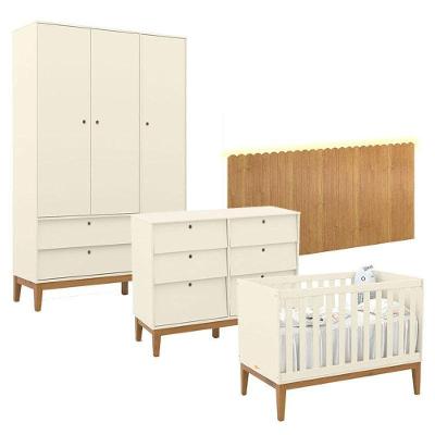 Quarto de Bebê Unique 3 Portas Cômoda 6 Gavetas MDF Off White Eco Wood Matic