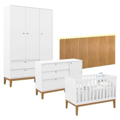 Quarto de Bebê Unique 3 Portas em MDF 136cm Branco Soft Eco Wood com Cômoda Sapateira Matic Móveis