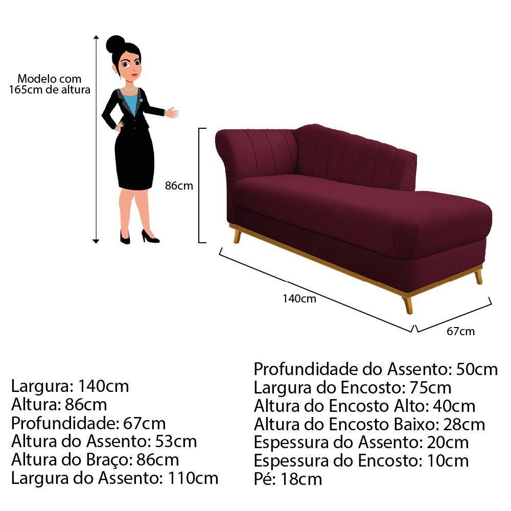 Recamier Vanessa 140cm Lado Esquerdo Suede Bordô Doce Sonho - 4