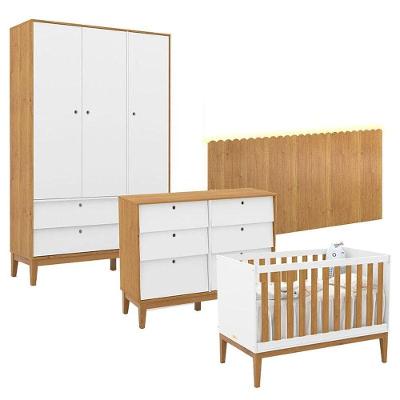Quarto de Bebê Unique 3 Portas Cômoda 6 Gavetas MDF 136cm Branco Matic Móveis