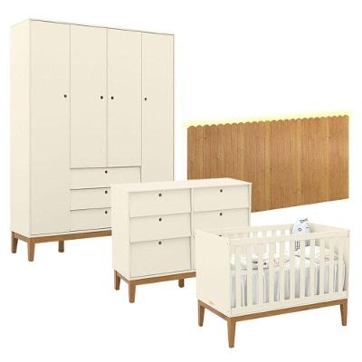 Quarto de Bebê Unique 4 Portas 6 Gavetas em MDF 225cm Off White Eco Wood Matic