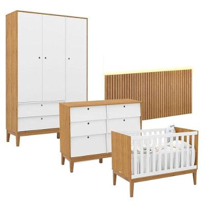 Quarto de Bebê Unique com Guarda-Roupa 3 Portas e Cômoda 6 Gavetas MDF 230.5cm Branco Matic Móveis