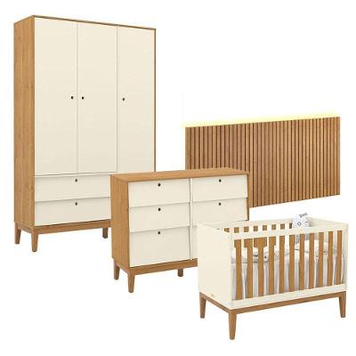 Quarto de Bebê Unique 3 Portas e Cômoda 6 Gavetas MDF 230.5cm Off White Matic Móveis