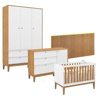 Quarto de Bebê Unique Completo 3 Portas 2 Gavetas MDF 136cm Branco Matic