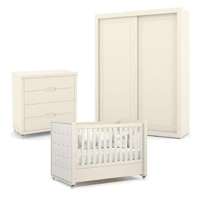 Quarto De Bebe 2 Portas Tutto New Com Capitonê New Boucle E Gaveteiro Off White - Matic