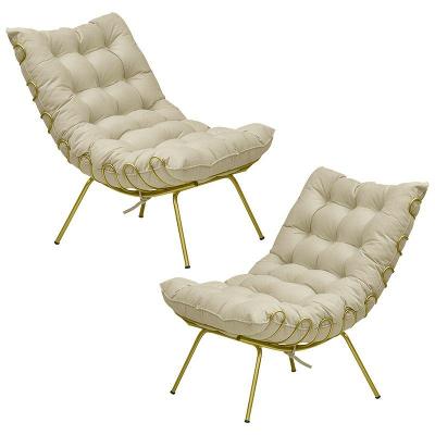 Kit 2 Poltronas Abel Base de Ferro Dourada Veludo Bege