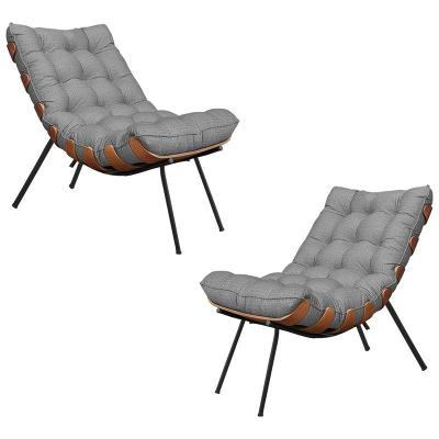 Kit 2 Poltronas Abel Base de Madeira Preto Linho Cinza