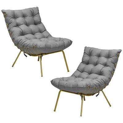 Kit 2 Poltronas Sala Abel Base de Ferro Dourada Linho Cinza