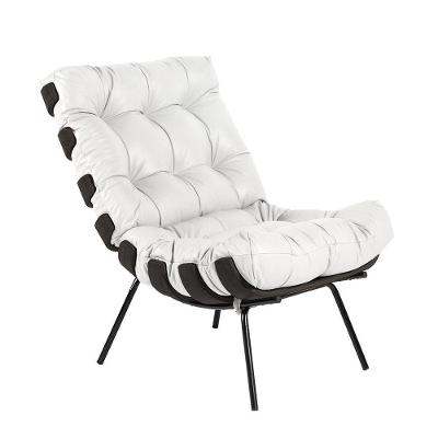 Poltrona Sala de estar Costela Base Preta Couro Branco