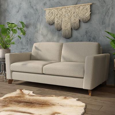 Sofá Sala De Estar Living 3 Lugares 200cm Presley Pés Madeira Linho Off White G52 - Gran Belo