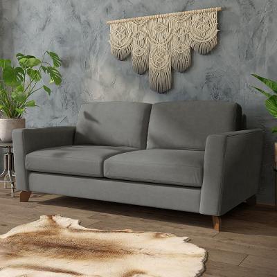 Sofá Sala De Estar Living 3 Lugares 220cm Presley Pés Madeira Veludo Cinza G52 - Gran Belo