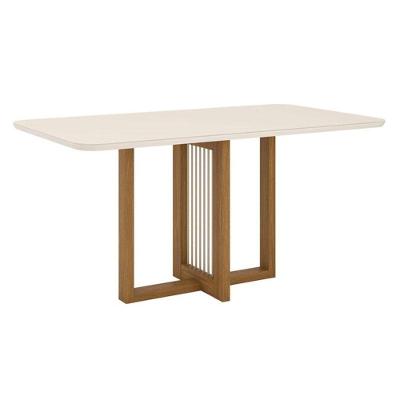 Mesa De Jantar Natalí 160 Cm Canto Arrendondado Com Vidro Nature Off White - Henn
