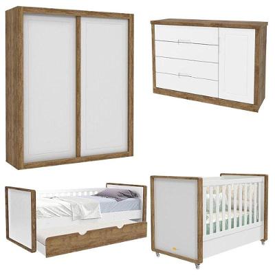 Quarto De Bebê 2 Portas Com Bicama Tutto New Branco Acetinado Teka Touch - Matic