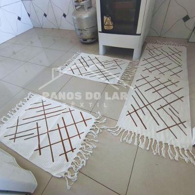Kit 3 Passadeira Rosa De Cozinha Corredor Estampa Geométrica Tecido Grosso Tear Nozinho 100% Algodão Modelo Linhas Caram